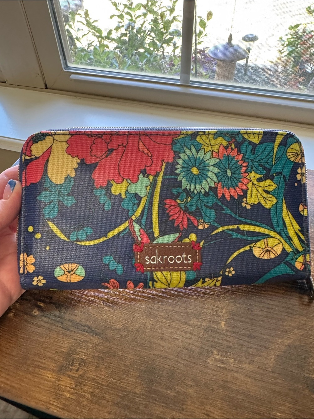 Sakroots Large Floral Zip-Around Wallet | Navy & Multicolor Floral Print